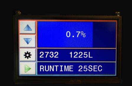 Sacksafoam controller screen with runtime details